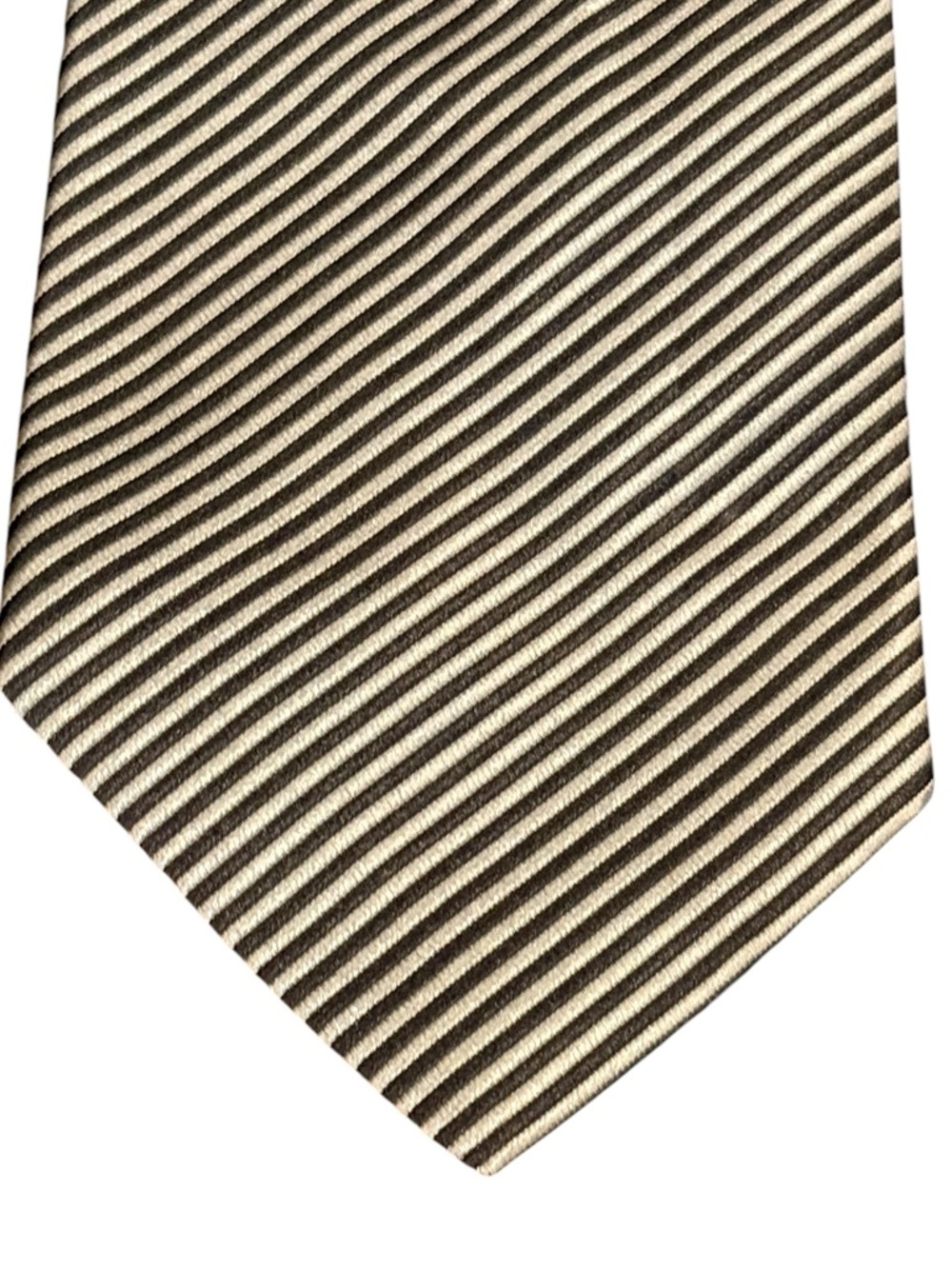 Neiman Marcus 100% Silk Mens Necktie Chocolate Brown Tan Diagonal Repp Stripe - Picture 3 of 5